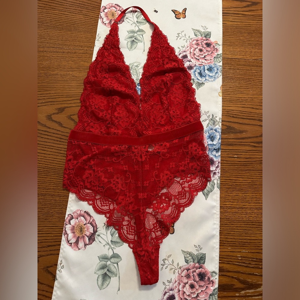 forever 21 red lace bodysuit